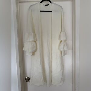 Boohoo White Knit Cardigan with Ruffled Sleeve Details